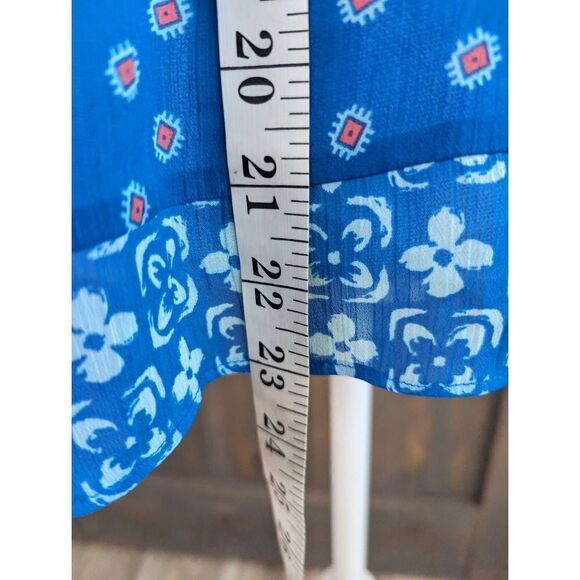 Hollister Women's Floral Boho V Neck Ruffled Short Sleeve Top Bright Blue XS New - Picture 8 of 13